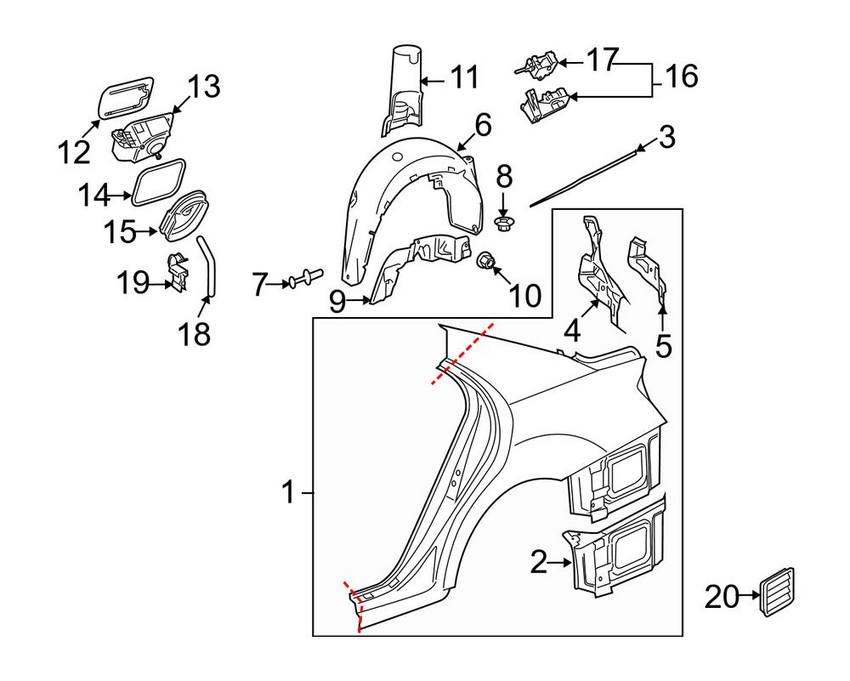 Mercedes Fuel Filler Housing - Rear 2216300067